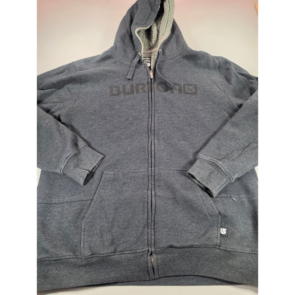 Burton Mens XL Gray Sherpa Lined Full Zip Hoodie Jacket Charcoal Logo